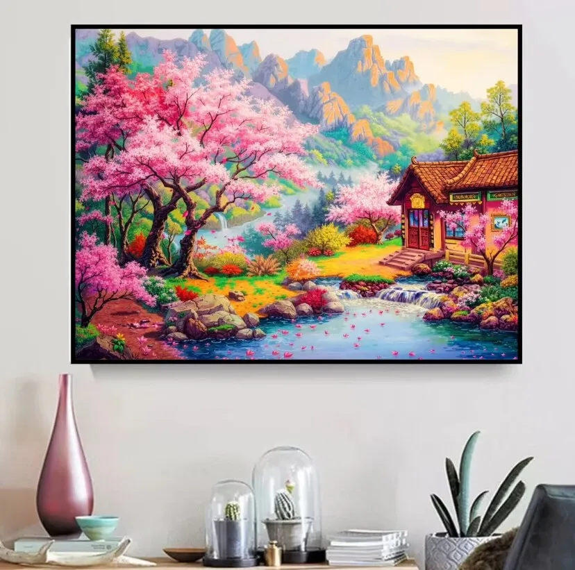 

9ct 100x80cm Wonderland Printed Kit Cross Stitch Embroidery DIY Needlework Set Crafts With Needles Threads