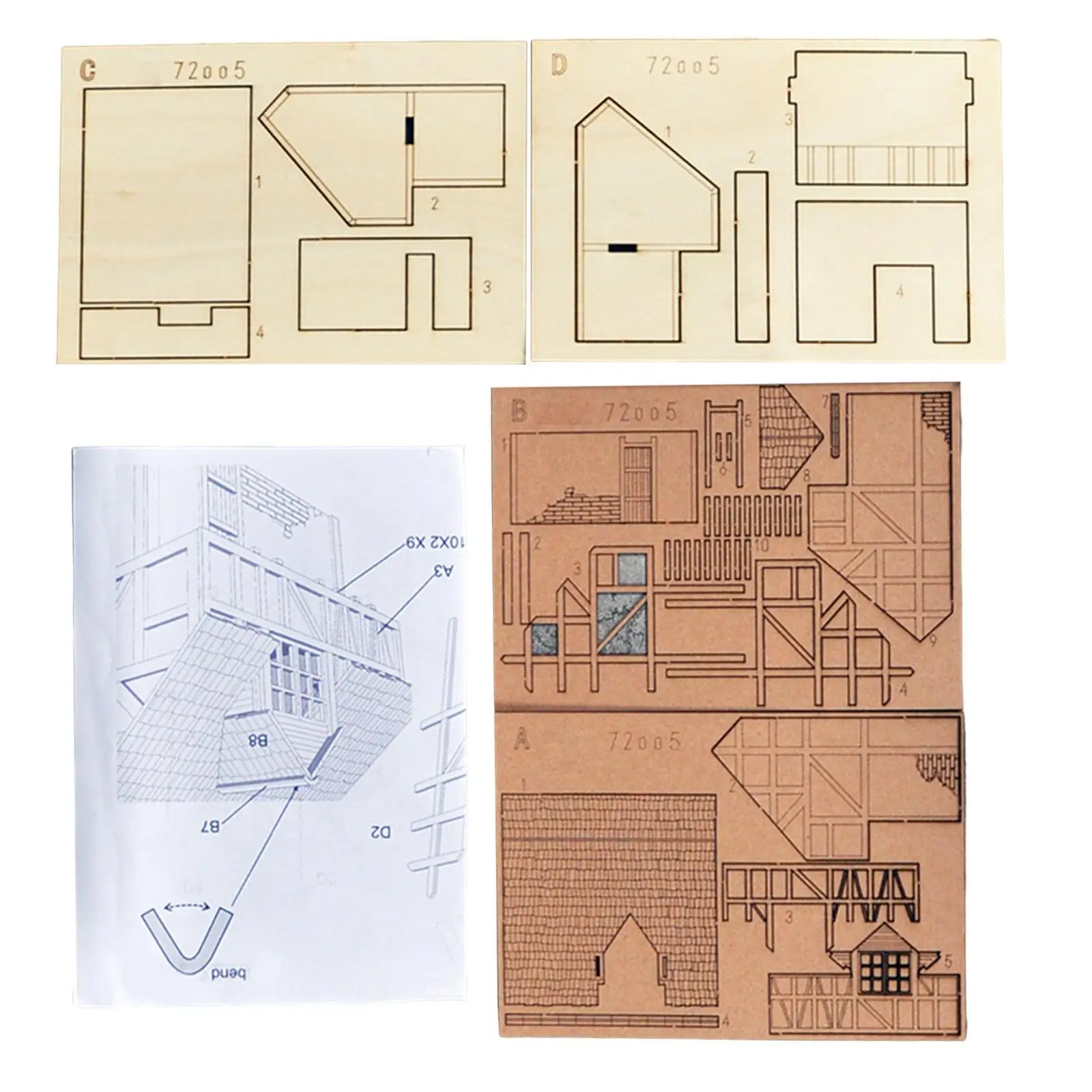 Casa europeia de madeira 1/72 para modelo de arquitetura de micro paisagem acessório