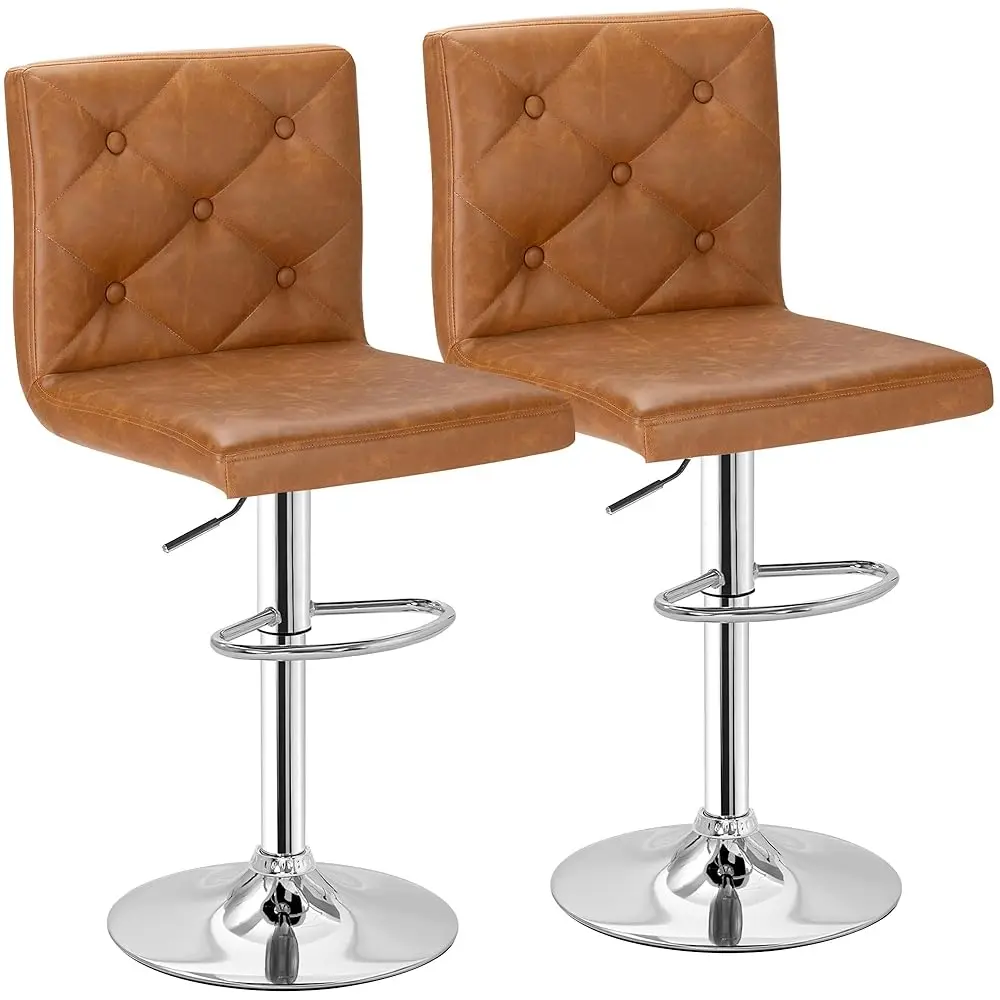 

Bar Stools Set Of 2, Modern Pu Leather Adjustable Bar Stools With Back, 360° Swivel Bar Height Stools For Kitchen Counter