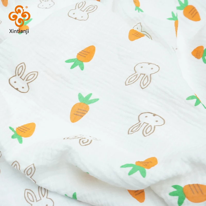 1m/3m/5m Gauze Fabric 2 Layers Cute Rabbit By Half Meter 100% Cotton Double Muslin Fabric Crinkle Kids Cloth DIY Soft Material