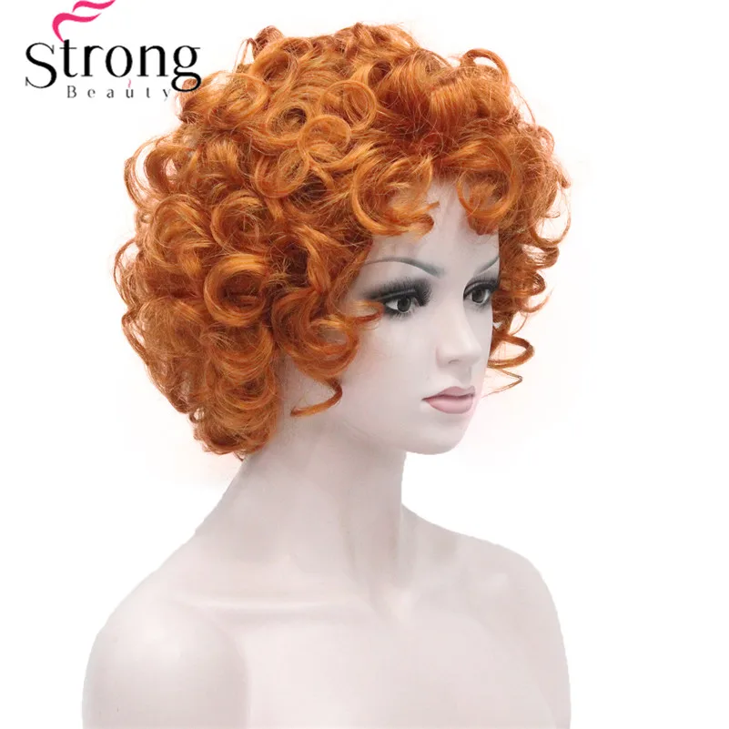 StrongBeauty Short Wig Soft Tousled Copper Orange Highlights Full Synthetic Wigs