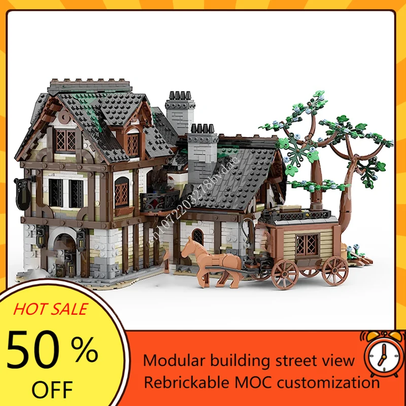 

3443PCS Customized MOC Medieval Tavern Model Building Blocks Technology Bricks DIY Creative Assembly Toys Holiday Gifts