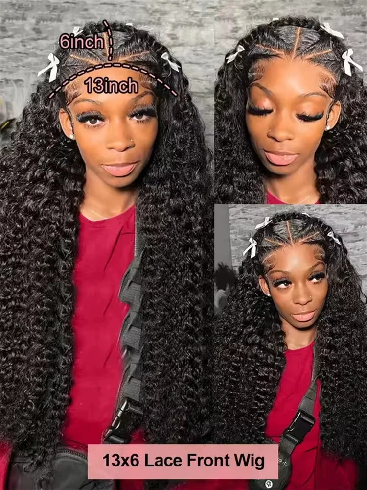 Deep Water Wave 13X6 Curly Lace Frontal Wigs 40 Inch Transparent 13X4 360 Full Lace Front Human Hair Wigs for Women 250 Density image 2
