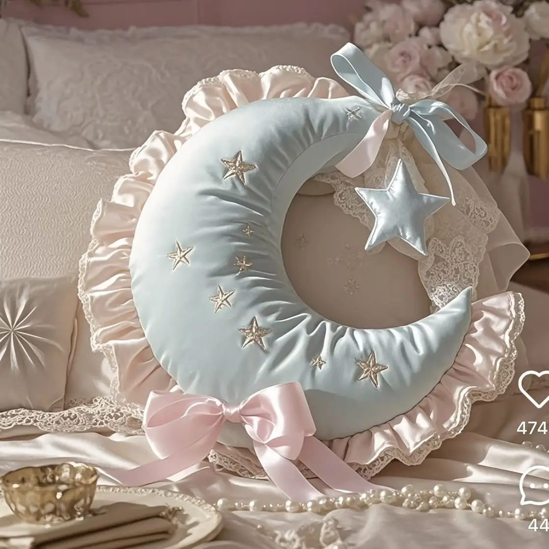 2026 New Moon-shaped Throw Pillow Lolita Style, Bedroom Pillow, Cute and Exquisite, Perfect for Girls and Teenage Girls
