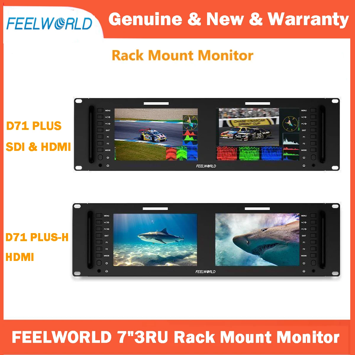 

FEELWORLD D71 PLUS D71-H PLUS Dual 7 Inch 3RU SDI HDMI Rack Mount Monitor IPS Full HD 1920x1200 with Waveform LUT