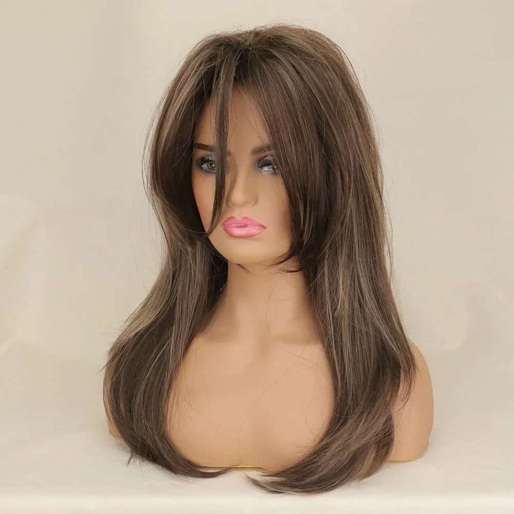 SuQ-Perruque Synthétique Longue et Ondulée avec Frange pour Femme، Ombre، Marron، Blonde، Cosplay، Naturel، Chaleur، Degré