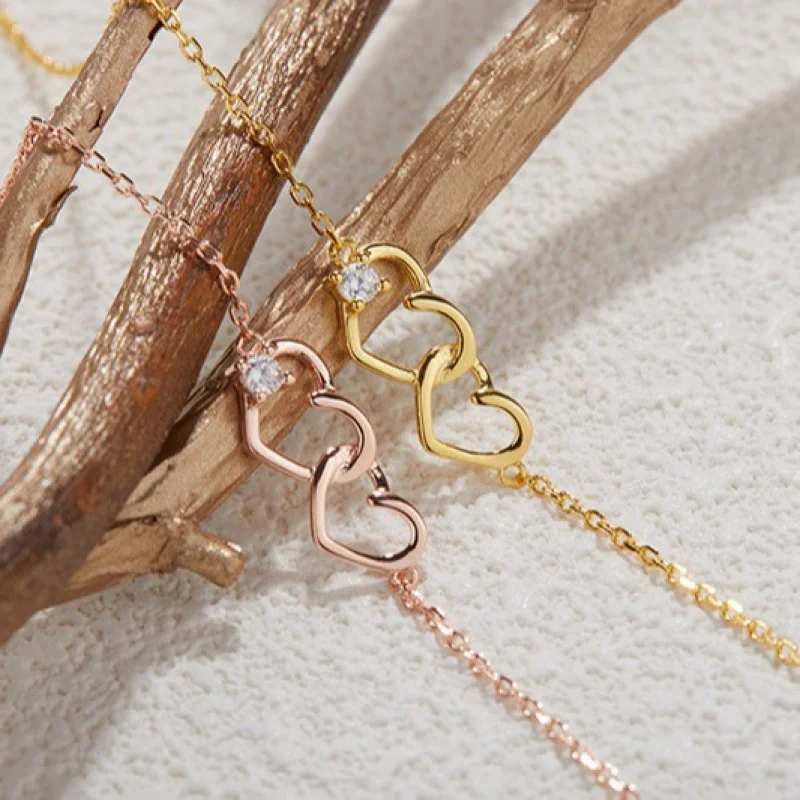 سوار من الفضة الإسترليني على شكل قلب مخصص HeartS925 للنساء مع ترصيع الزركون، تصميم متخصص، طراز كوري، فالن بسيط