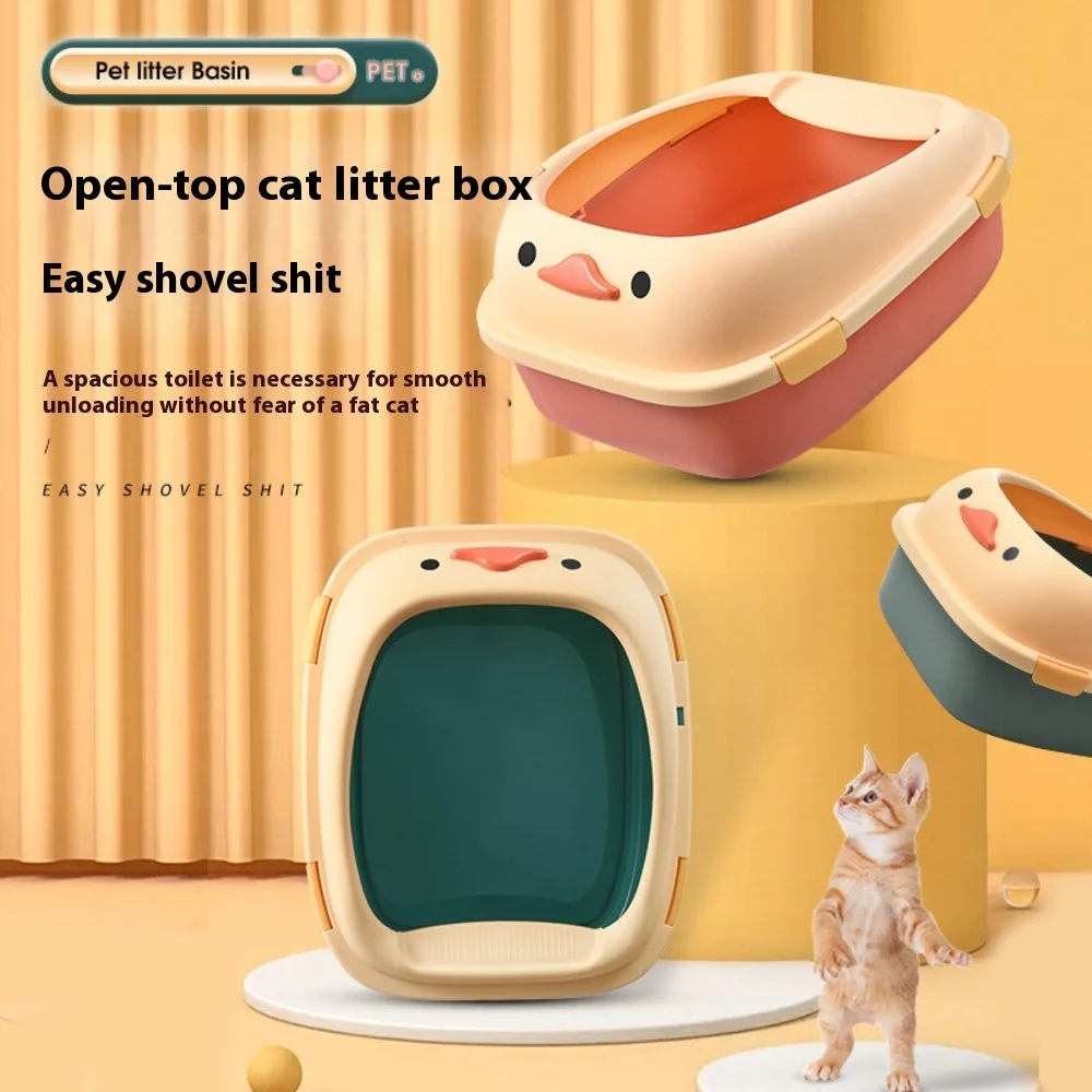 

Semi Closed Cat Litter Box Extra Large Anti Scatter Design Open Top Cat Kitty Toilet with High Edges Reduces Mess