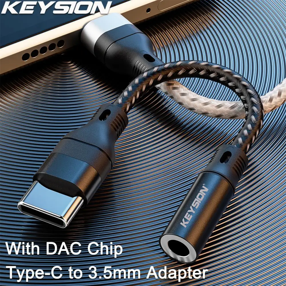 KEYSION USB Type C to 3.5mm DAC Chip Headphone Adapter USB C to Jack Audio AUX Cable for iPhone 15 Samsung Huawei Realme Xiaomi