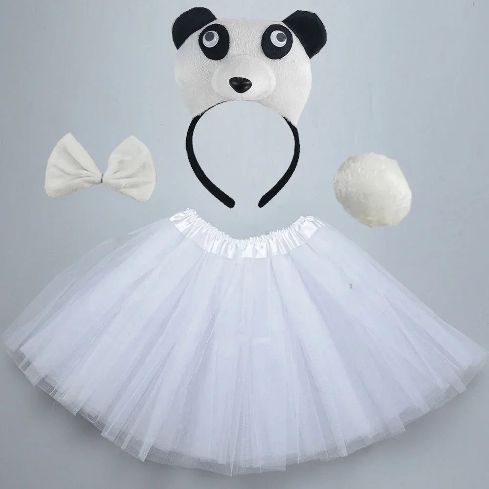 Zwierzęca Panda opaska Tutu spódnica krawat ogon dzieci przyjęcie urodziny dla dzieci dla dorosłych kostium na Halloween Cosplay