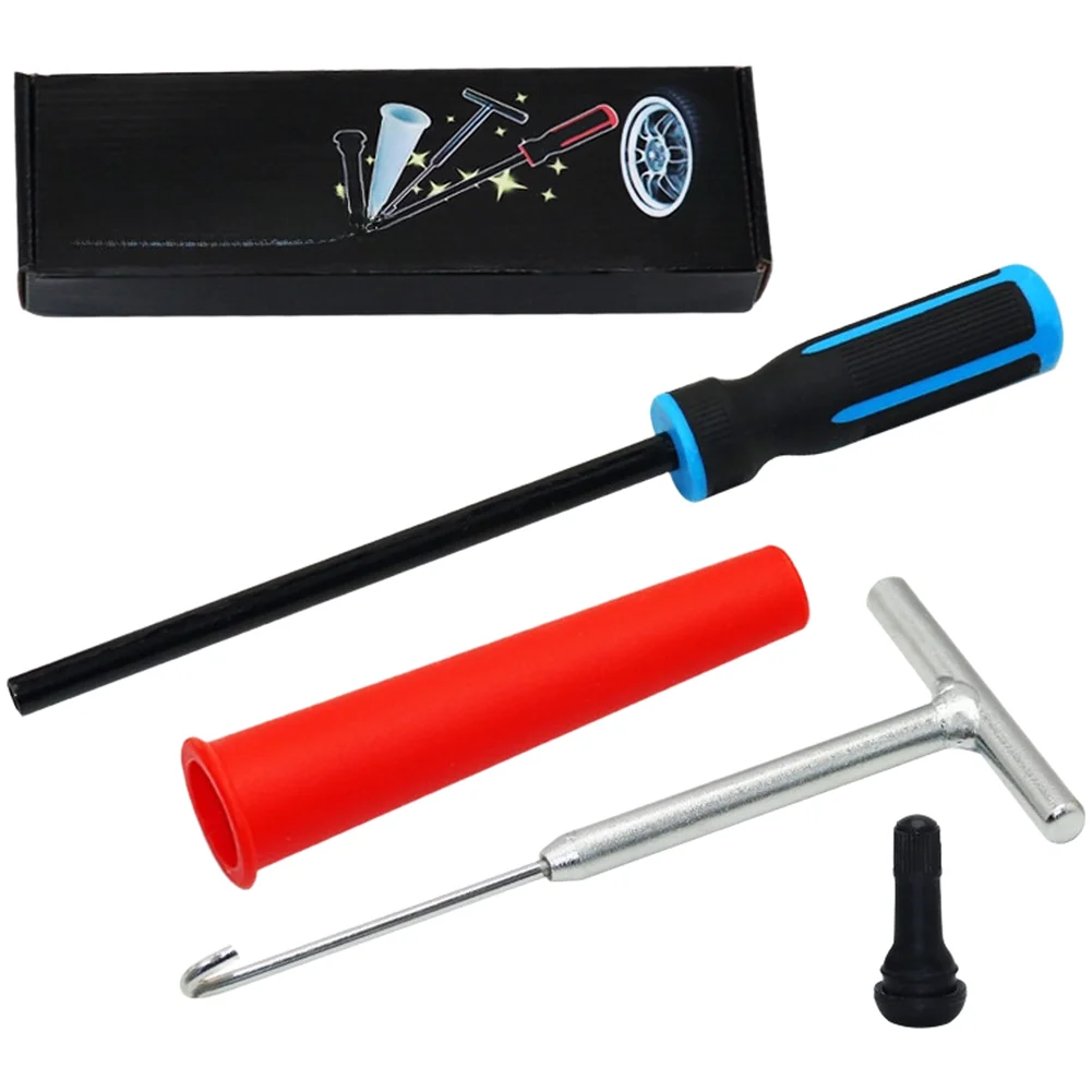 TR413 Tire Valve Tool Kit with Steel T-Hook Rubber Handle and Nylon Conical Tube for Efficient Valve Core Work