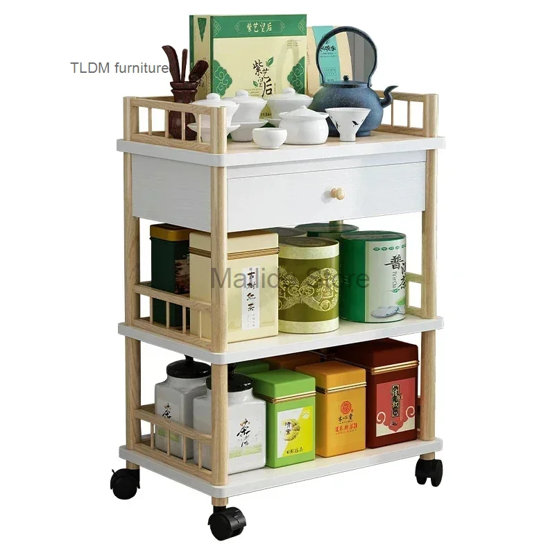 Beauty Salon Solid Wood Salon Trolleys Modern Salon Furniture Barber Shop Special Tool Trolley Storage Rack Home Mobile Trolley