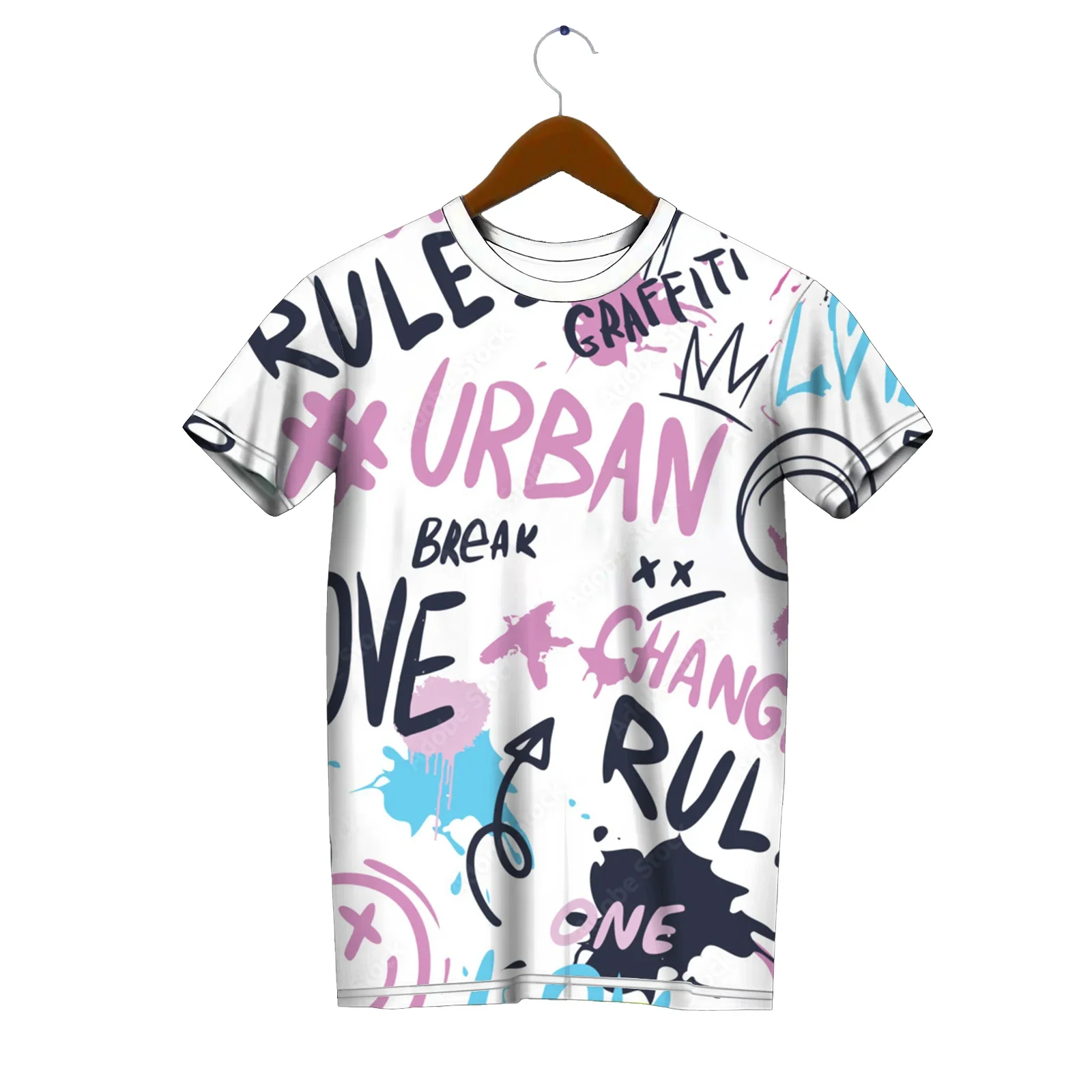 Men's Simple Sportswear, 3D Printed Short-sleeved Shirt, Hip-hop Skateboarding, Street Running Wear, Black and White, Fashionabl