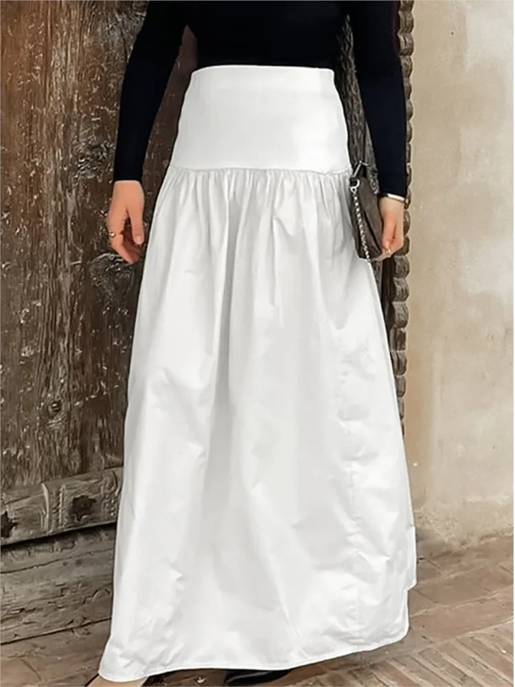 Chic White Fall A-line Long Skirt 100% Cotton High Wiast Zipper Fashion Spring Women Skirt 2024 Simple Streetwear Woman Clothes