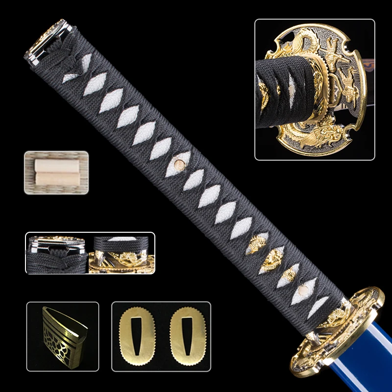 

Japanese Katana Wakizashi Accessories Handle Set Dragon Tsuba/Fuchi/Kashira Brass Habaki For Customized Swords Handmade