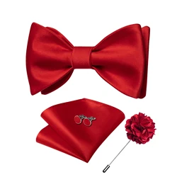 Self Tie Bow Tie Solid Red Blue Black Wedding Prom Bowknot for Men Groom Tuxedo Accessories Butterfly with Lapel Pin