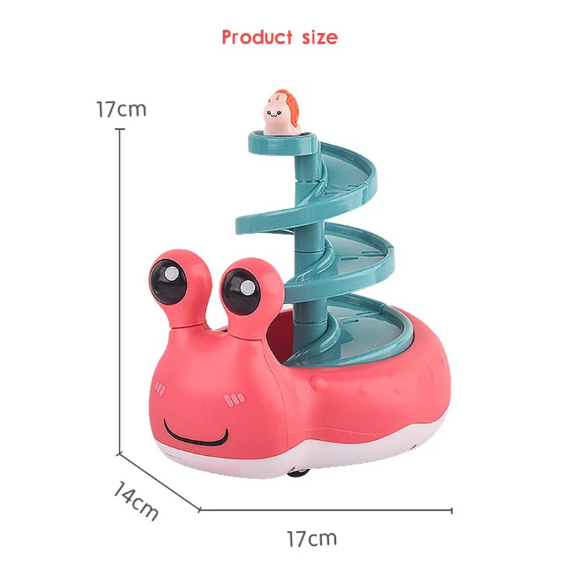 Creative Children Cute Snail Shape Glider Rail Car Rotating Inertial Car Slide Toy with Track Toy Kids Gift Set Red