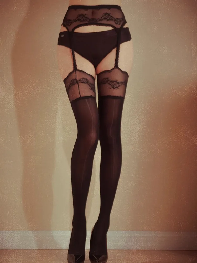 

Sexy Underwear Womens Lace Top Thigh-Highs Stockings Garter Belt Suspender Set Oil Shiny Elastic Lingerie Plus Size Pantyhose