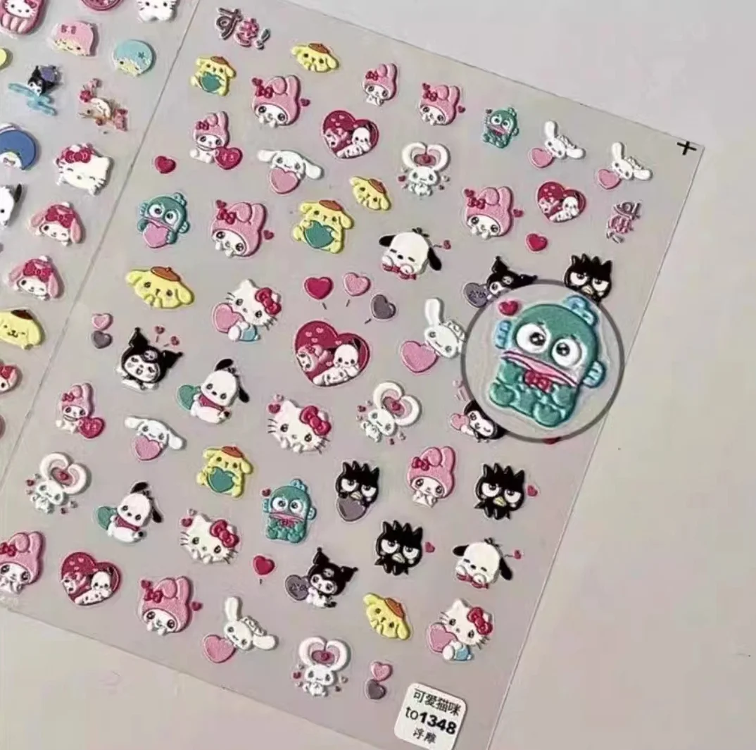 1 sheet Girl heart high appearance level Sanrio cute cat relief stick diy cute three-dimensional back glue cute nail sticker