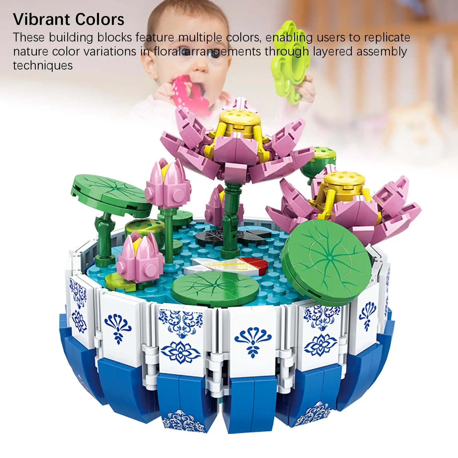 مجموعة مكعبات البناء للأطفال لعبة تجميع الزهور والأوعية التقليدية للأطفال الذين يلعبون التعليم المبكر