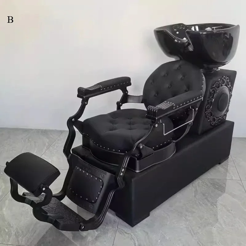YY- Seated Shampoo Bed Barber Shop Flush Chair Reclining Retro Haircut Chair Shampoo Bed