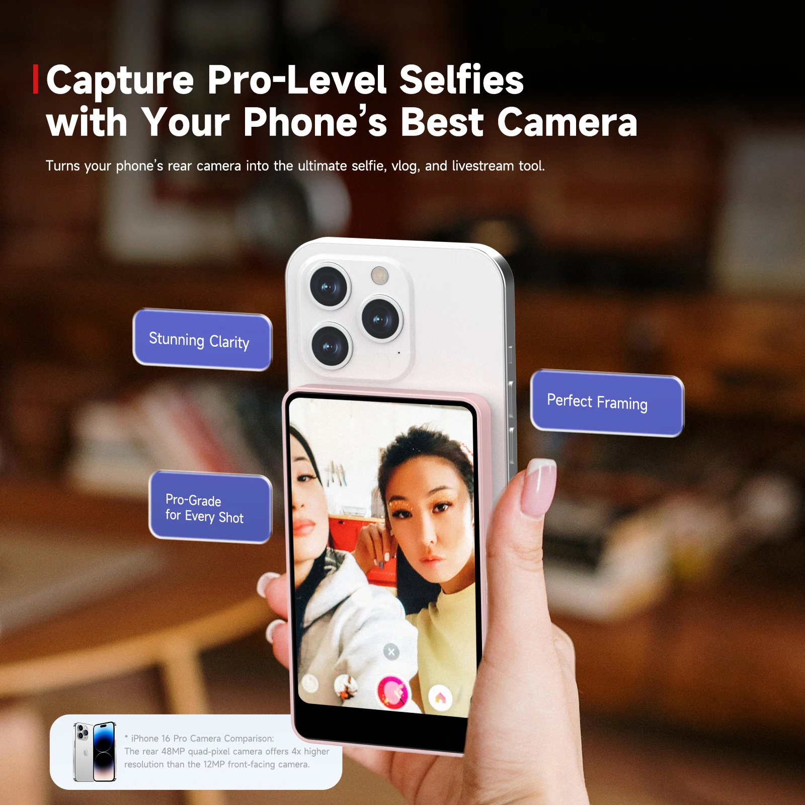 SYNCO XView M4 Wireless Magnetic Selfie Monitor Screen For Selfie Vlog Live Stream Video Recording For Phone Smartphone