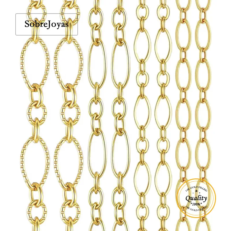 14K Gold Filled Oval Unfinished Chain Minimalist Jewelry Necklace DIY Accessories 3.43MM/3MM/2.7MM