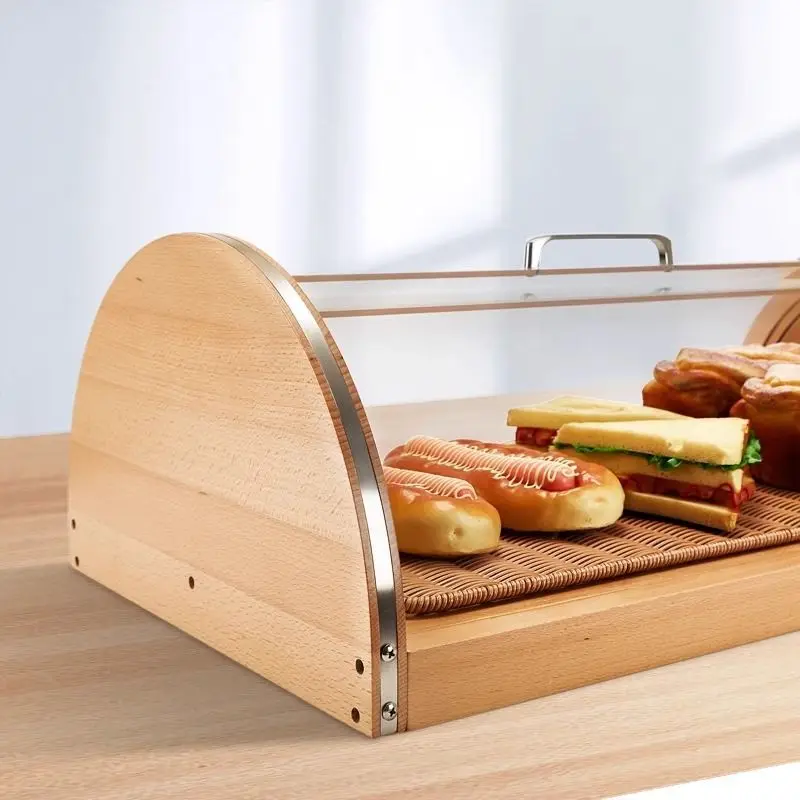 Buffet Bread Display Cabinet Cover Cake Tray Fruit Snack Display Tray Wooden Flip with Cover