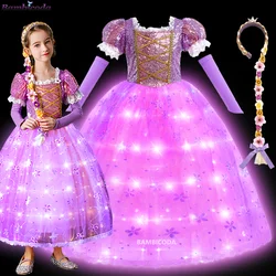 Rapunzel Princess Dress Birthday Party Fancy Girls Clothes Cosplay Tangled Costume Halloween Luminous Prom Gowns