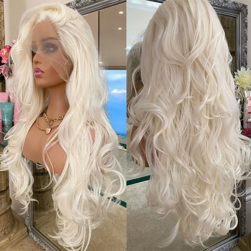 White Color  Synthetic Lace Front Wig Pre Plucked Body Wave High Quality Heat Resistant Fiber Hair Natural Hairline For Women