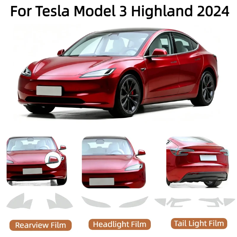 For Tesla Model 3 Highland 2024 TPU PPF Headlight Taillight Rearview Film Transparent Anti-scratch Exterior Lamp Guard Sticker