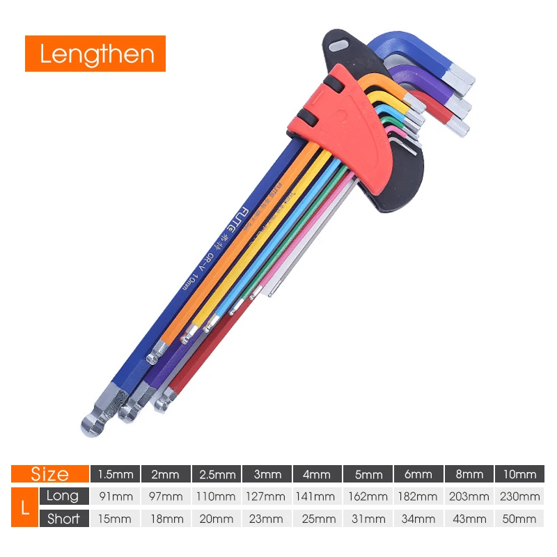 Color Allen Key Set L Wrench Kit Arm Hex Key Set 1.5mm To 10mm Hexagon Spanner Hand Tools For Bicycle Repair