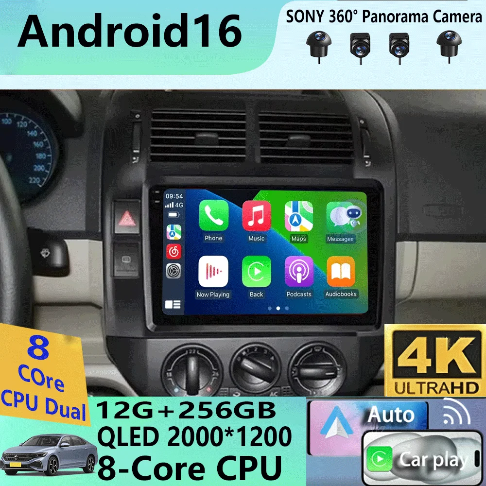 For Volkswagen VW Polo MK4 6Q 9N 9N3 2004- 2009 Car Radio Android 16 Auto Multimedia Video Player GPS Carplay QLED Screen Stereo