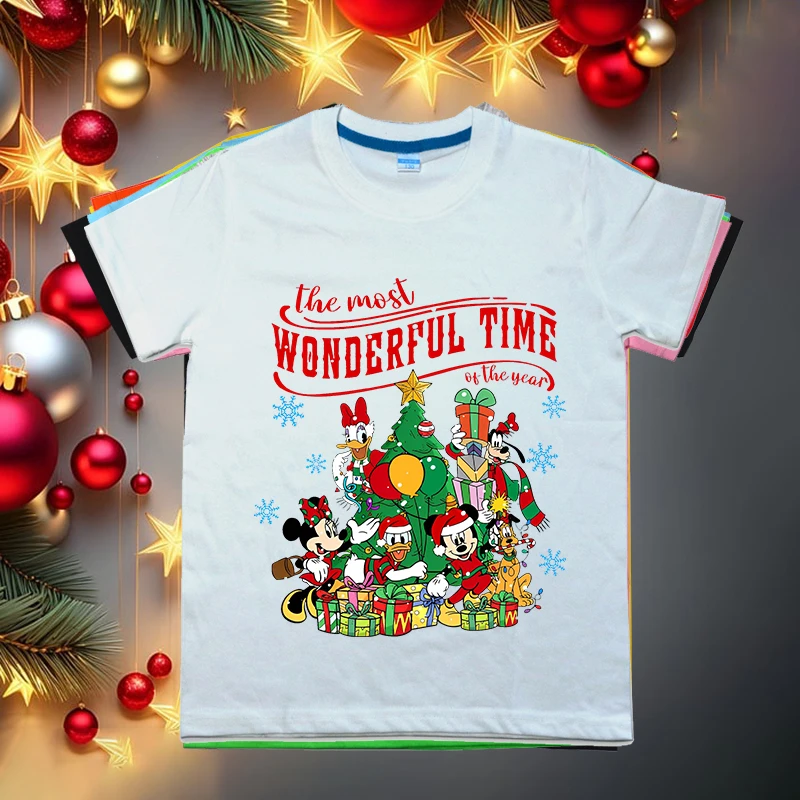 Mickey and Friends The Most Wonderful Time Of The Year Merry Christmas kids cotton T-shirt casual short sleeve holiday gift