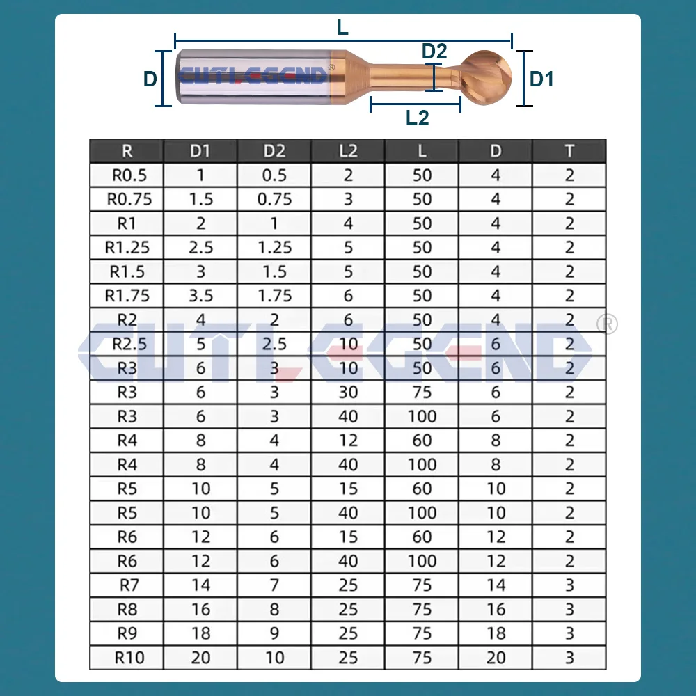 Ball T Shape Cutter Solid Carbide 3D End Mill R2 R3 R4 R5 R6 For Metal Steel  Lollipop Ball Nose Milling Cutter Rounded T Mill
