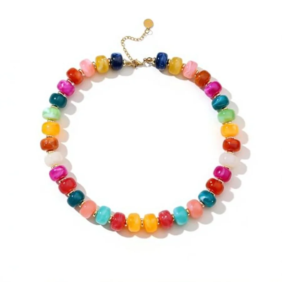 

Chunky Beaded Statement Necklace for Women Trendy Colorful Boho Resin Bead Choker Necklaces Summer Handmade Jewelry Gifts Acces