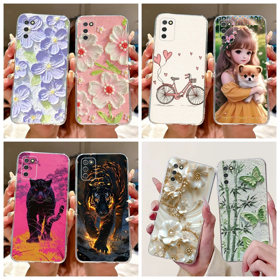 For Samsung Galaxy A02S M02S Case SM-A025F Silicone Cover New Fashion Flower Bamboo Soft Bumper For Samsung A03S A035F F02S Etui