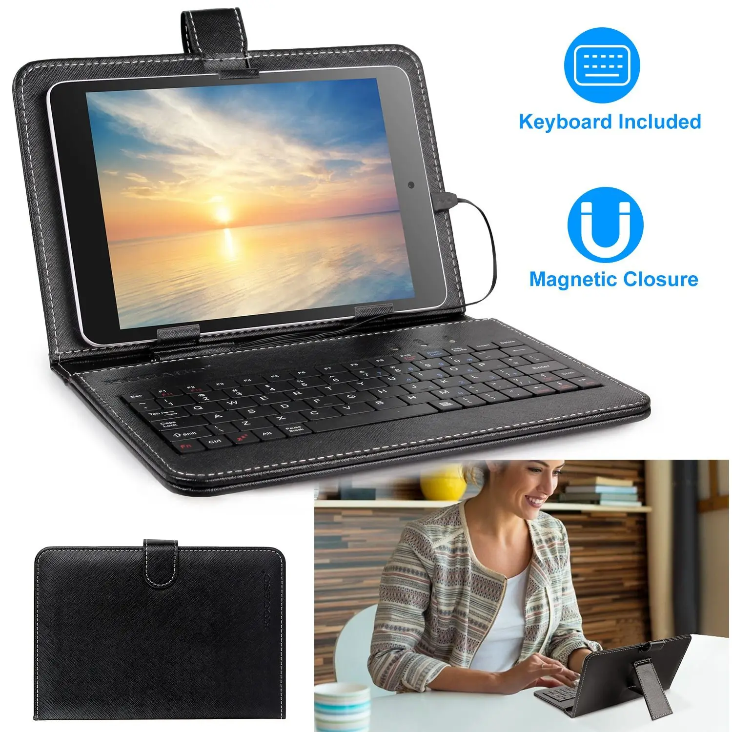 

7.9in Protective Keyboard Case w/ Keyboard PU Leather Back Stand Tablet Cover via USB 2.0 Cable