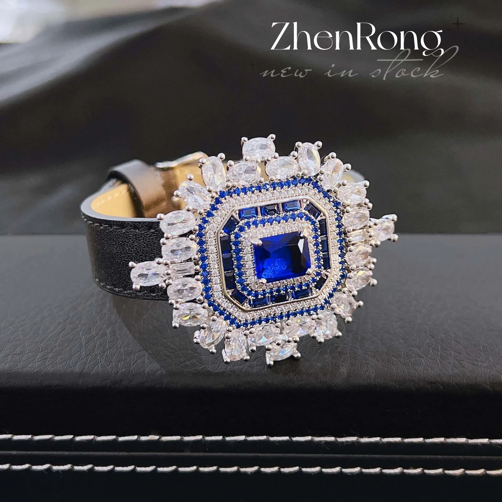 Foydjew Luxury Designer Jewelry High Quality Simulation Sapphire Pendant Choker Necklaces Leather Wristband Rope Bracelets