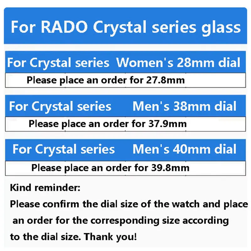 For  RADO Crystal R30939013 Mineral or Sapphire Glass Mirror Men\'s and Women\'s Watch 38mm Dial 28mm Dial Mirror Glass