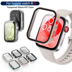 Fundas de reloj de vidrio templado para Huawei Watch Fit 3, Protector de pantalla envolvente, funda de reloj de parachoques de PC duro para Huawei Watch Fit3