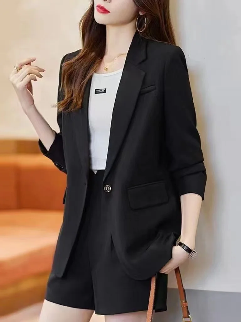 Chaqueta de Traje para Mujer de Talla Grande, a la Moda, con Abertura Trasera, Estilo Casual Holgado Coreano, Cintura Alta, de Fibra de Poliéster, Manga Larga