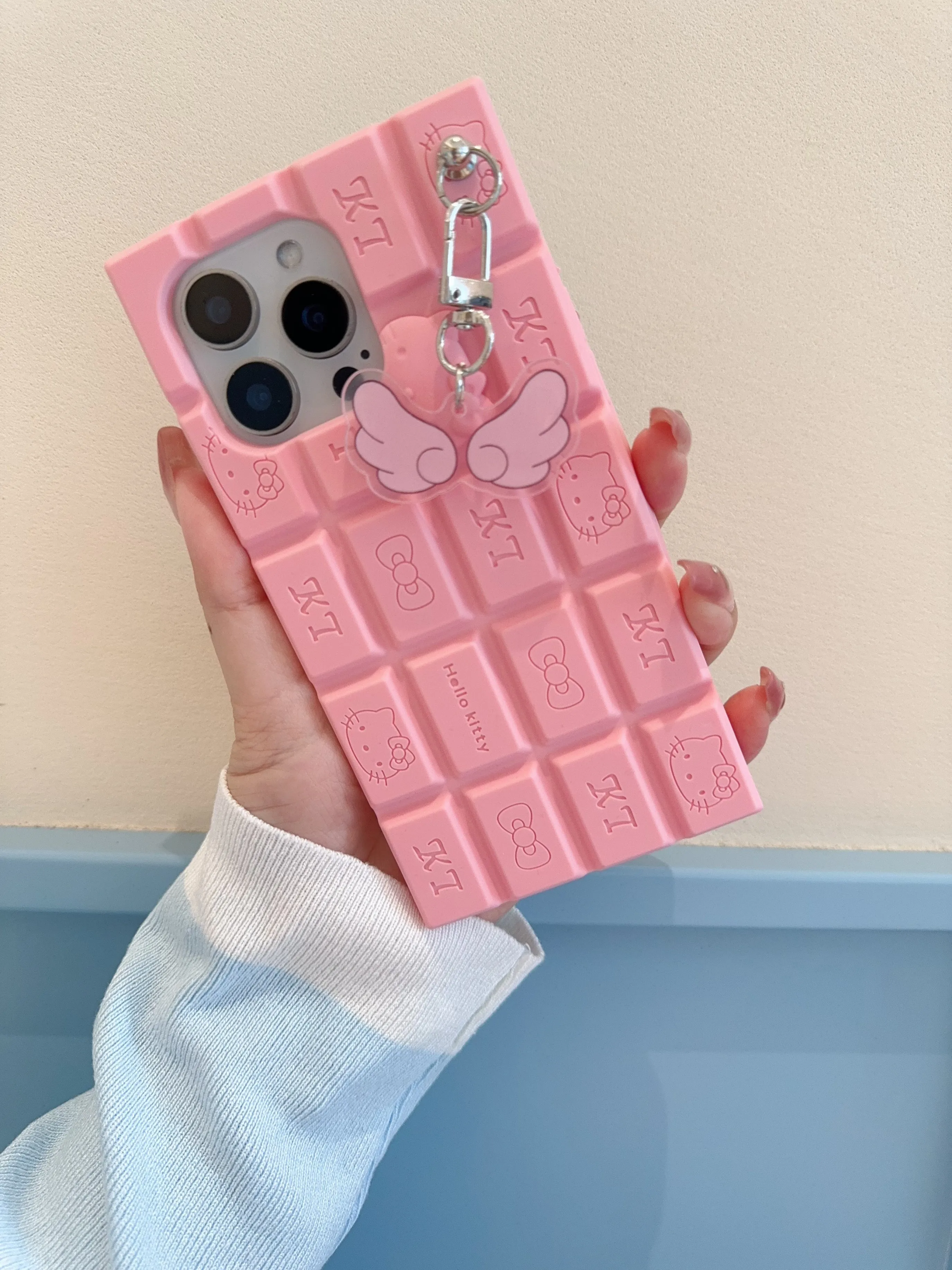 آيفون 16 15 14 13 12 11 برو ماكس 16 برو ماكس سو لطيف الجناح مفتاح سلسلة الكرتون Rilakkuma ثلاثية الأبعاد الشوكولاته غطاء