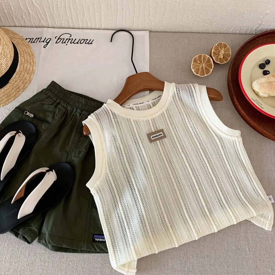 Boys Summer Tank Top 2025 New Korean Fashion Casual Daily Sleeveless Breathable Knit Top Kids All-math Clothes for 2-8Y