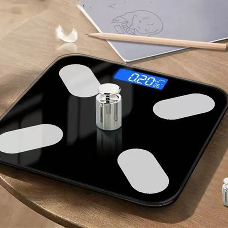 مقياس الدهون في الجسم الذكي مقياس الحمام الرقمي اللاسلكي مقياس الوزن الإلكتروني بلوتوث مع تطبيق الهاتف الذكي