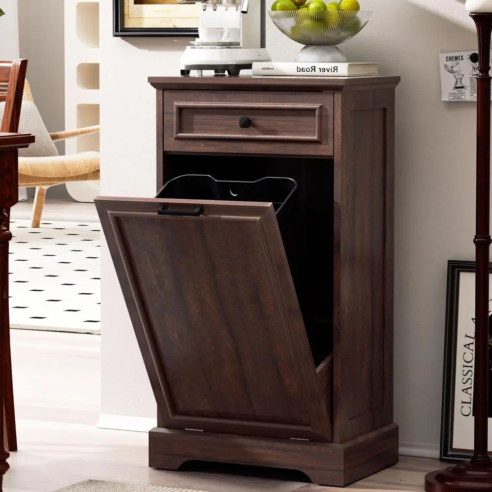 

13 Gallon Hidden Kitchen Trash Can with Recycling Bin for Living Room, Brown