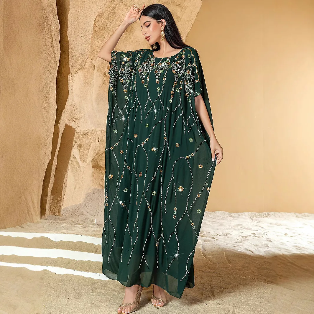 

Heavy industry embroidered bead flower cape hand-sewn three-dimensional flower arab party robe long skirt temperament classic lu