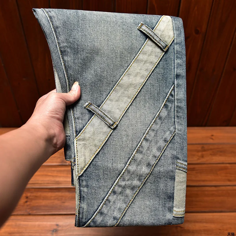 2024 New High End Blue Jeans Men'S Slim Fit Straight High Street Fashion Brand Casual Versatile Fashion Denim Pants