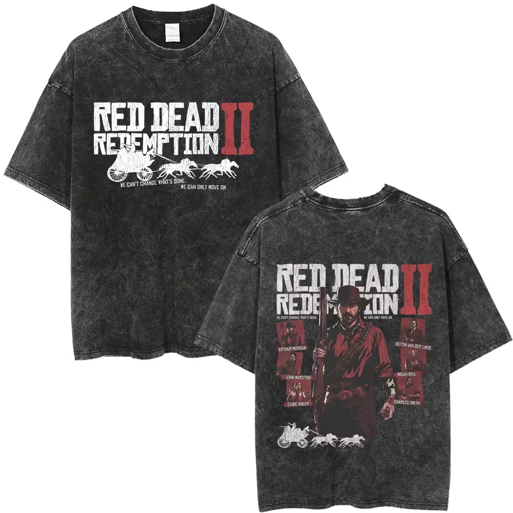

Game Player Red Dead Redemption 2 Vintage Washed T-shirt Men Fashion Casual Cotton Short Sleeve T Shirt Male Oversized T-shirts