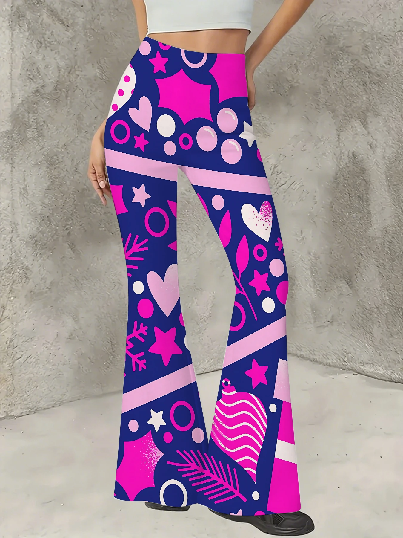 

Women's All-Over Print Flared Leggings Stretchy High Waist Bell Bottom Pants